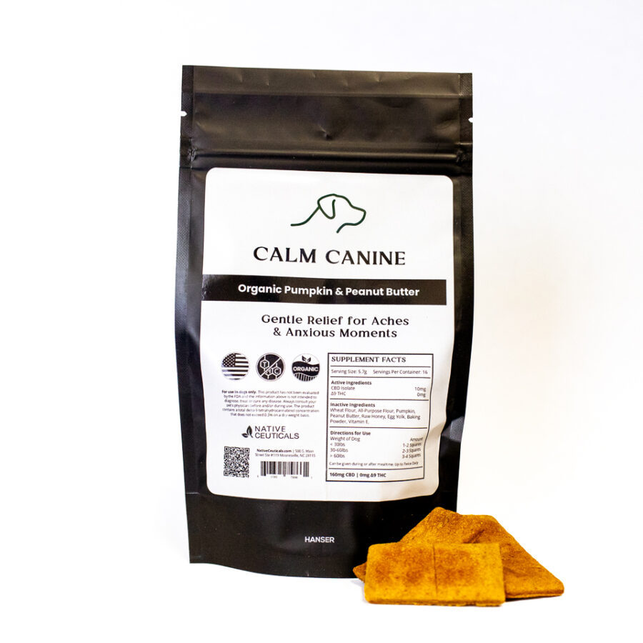 Calm Canine CBD dog treats with pumpkin and peanut butter