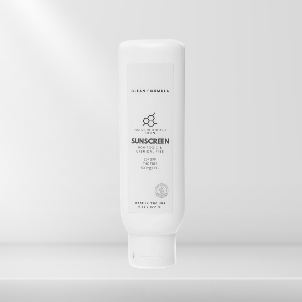 Mineral sunscreen with non-nano zinc oxide and CBG